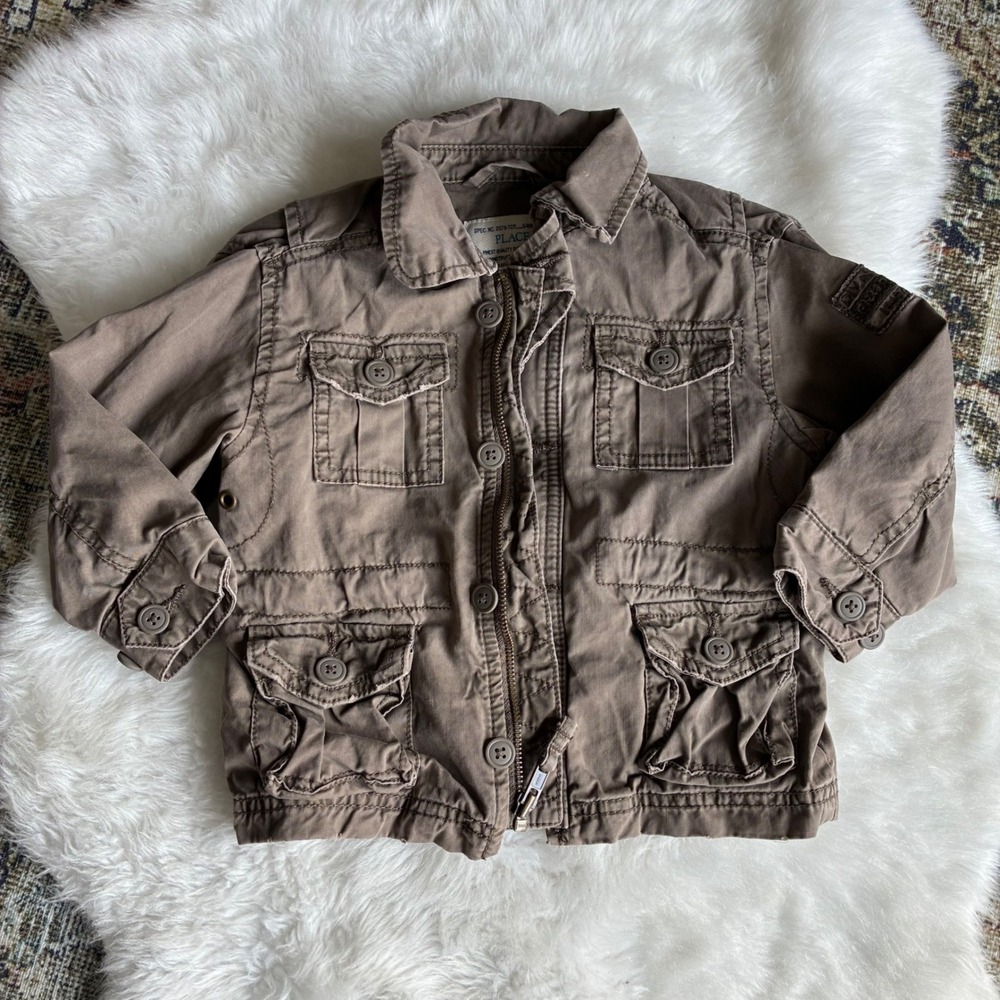 The Childrens Place Baby Boys 18M Military Cargo Utility Field Jacket Tiger